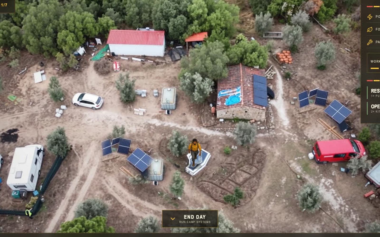 The Agoro Camp board: the real camp from above with its systems panel
