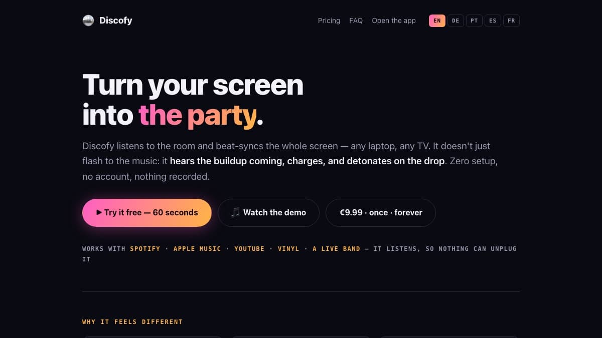 Discofy — screenshot of the live product