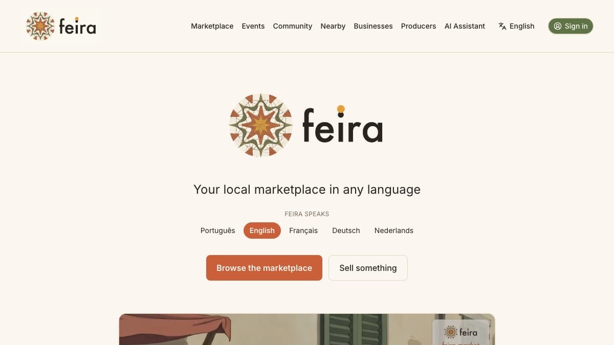 Feira — screenshot of the live product